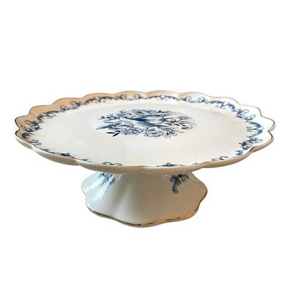 Eaton Fine Dining Blue Floral Bird Porcelain Pedestal Cake Plate 10.5in New - Picture 16 of 16